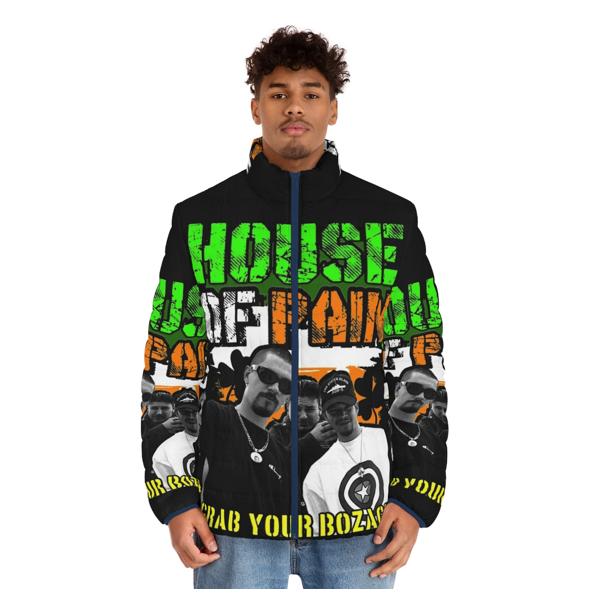 House Of Pain 90s Inspired Long Sleeve Puffer Jacket with Frank Turner Inspired Music Lyrics and Quotes - men front