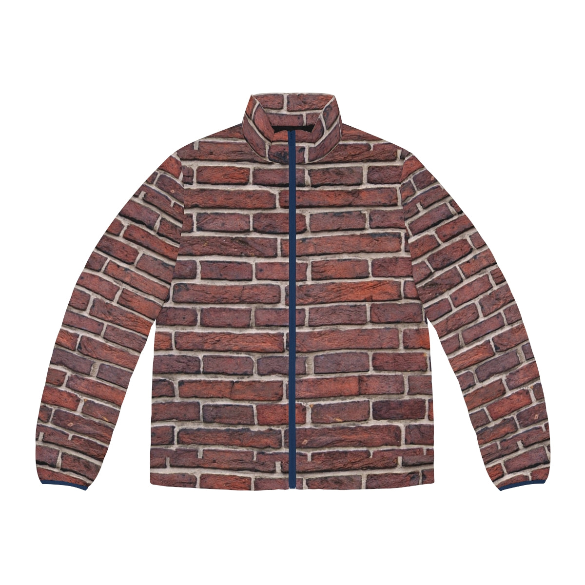 Brick Wall Puffer Jacket with Red Brick Wall Texture and Grunge Design