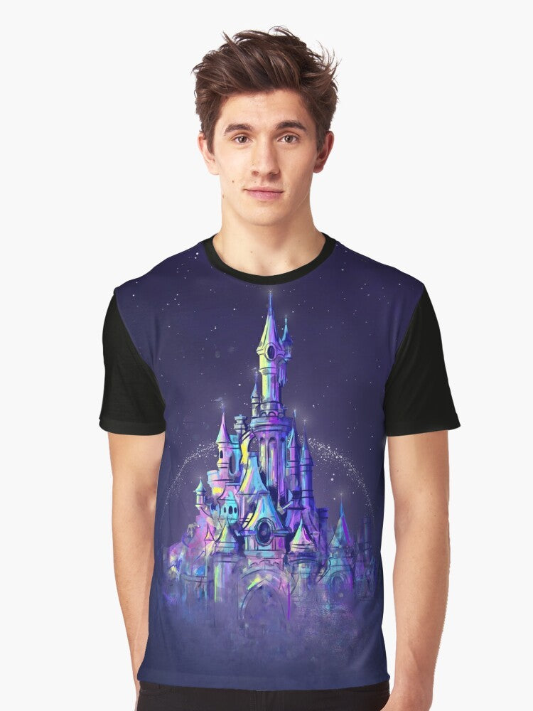 Disney-inspired watercolor illustration of a magical princess castle in a fairytale kingdom - Men