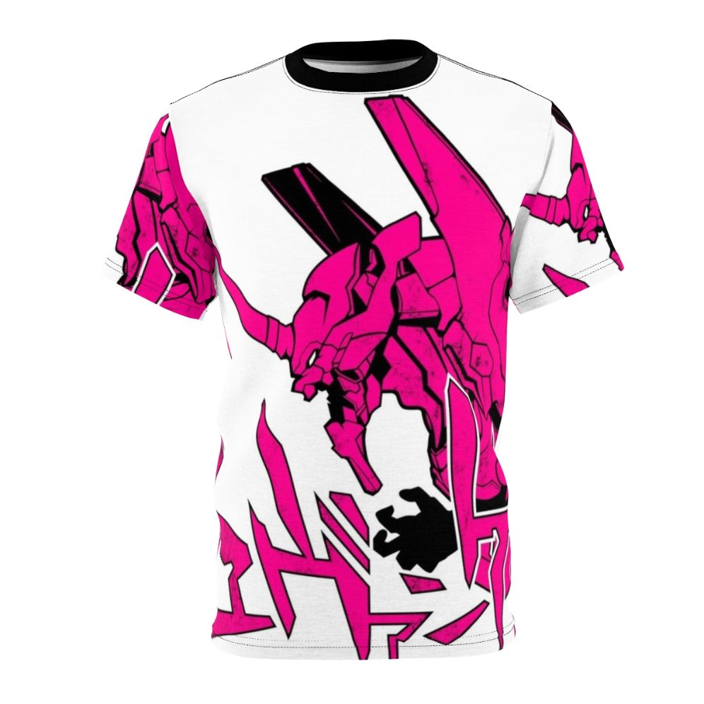 Retro-styled Evangelion anime-inspired all-over print t-shirt with vintage graphic design