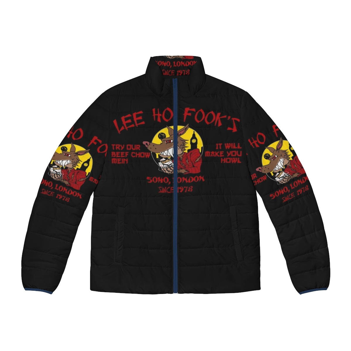 Puffer jacket with werewolves of London design