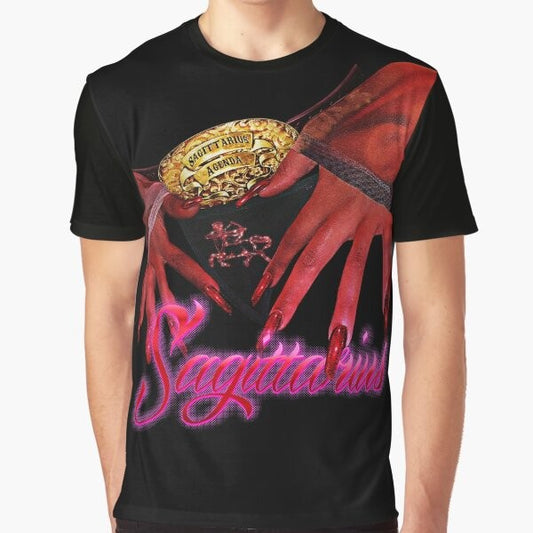 Sagittarius zodiac sign graphic t-shirt with cosmic and galaxy design