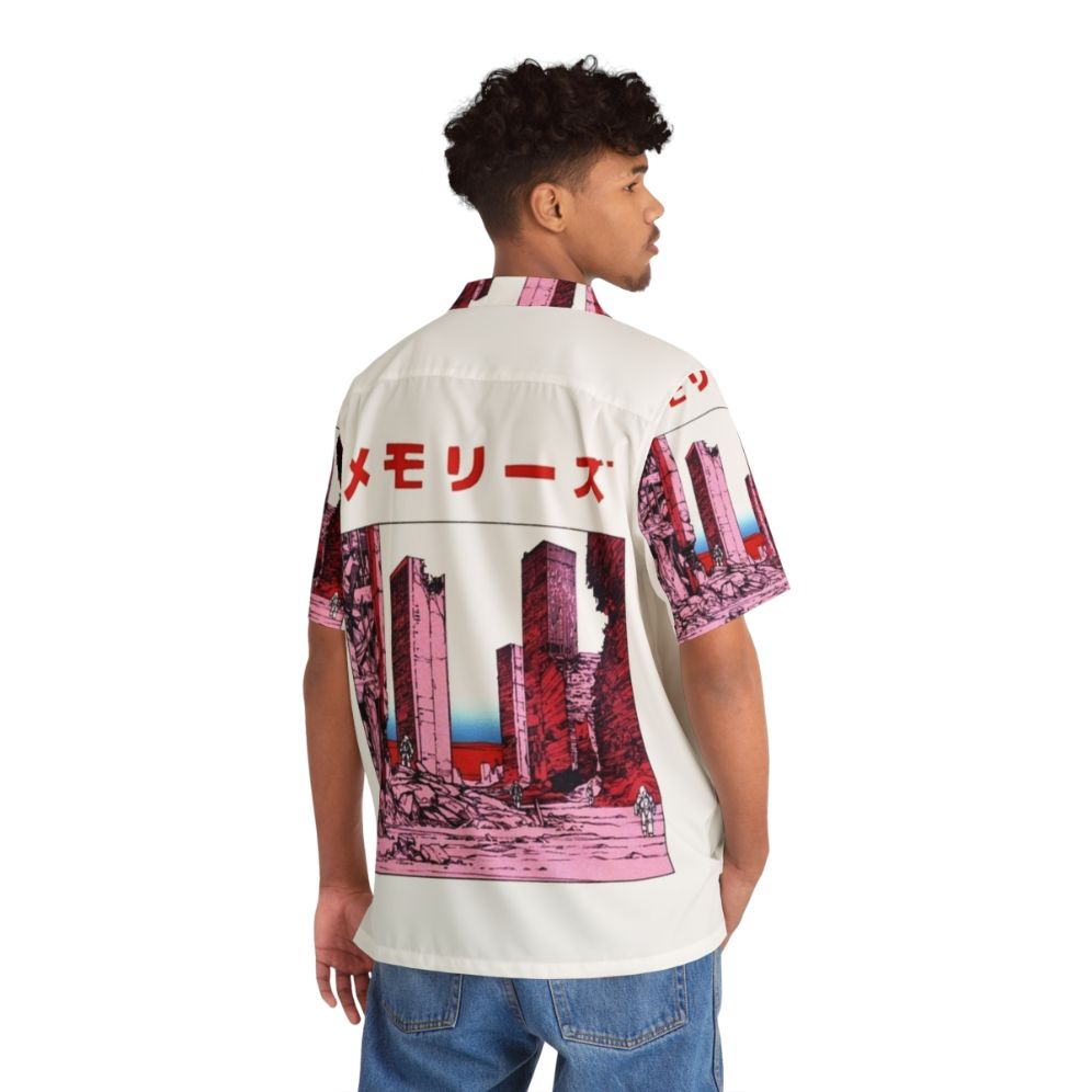 Akira-themed Hawaiian shirt with cyberpunk and vaporwave design - Flat lay