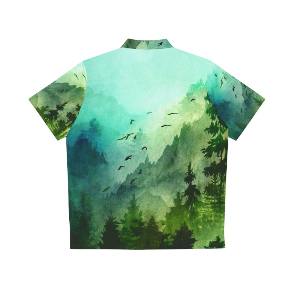 Watercolor Mountain Hawaiian Shirt with Pine Forest and Nature Scenery - Back