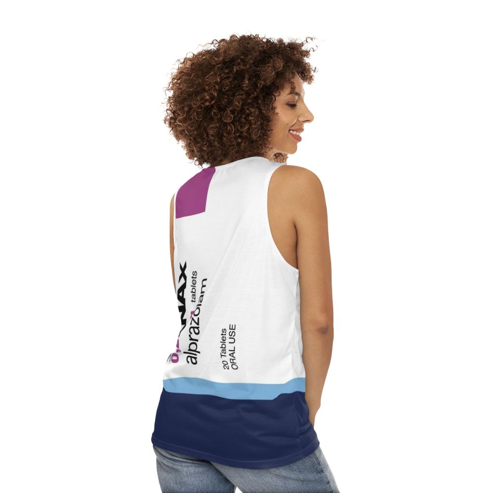 Unisex 'Xanax' sarcastic humor tank top - women back