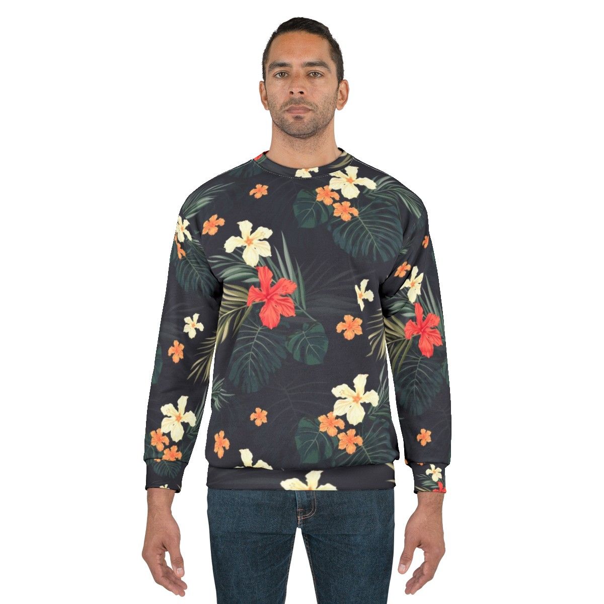 Dark tropical floral print sweatshirt - men