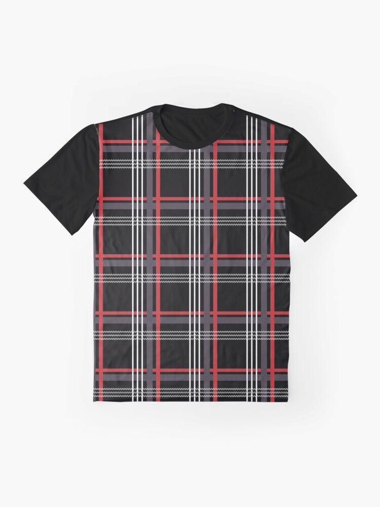 GTi Tartan Graphic T-Shirt with Hatchback Design in Black, Red, White, and Grey - Flat lay