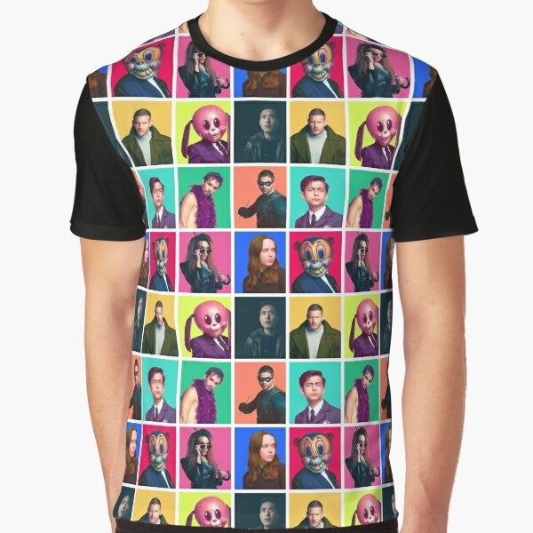 The Umbrella Academy character collage graphic t-shirt