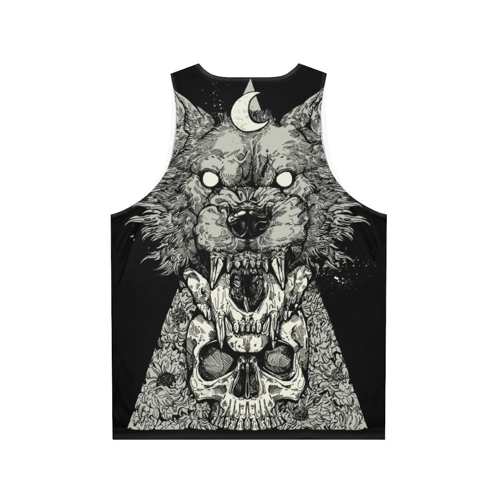 Gothic style unisex graphic tank top with shape shift design - Back