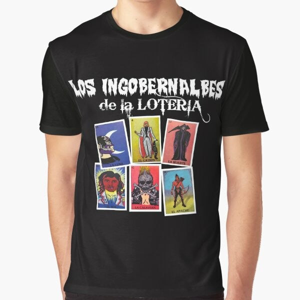 Los Ingobernables de JAPON graphic t-shirt featuring the NJPW Loteria design