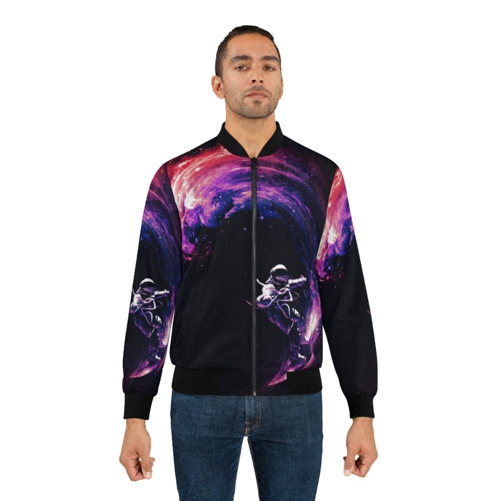 Space Surfing II Cosmic Bomber Jacket with Galaxy, Stars, and Celestial Designs - Lifestyle