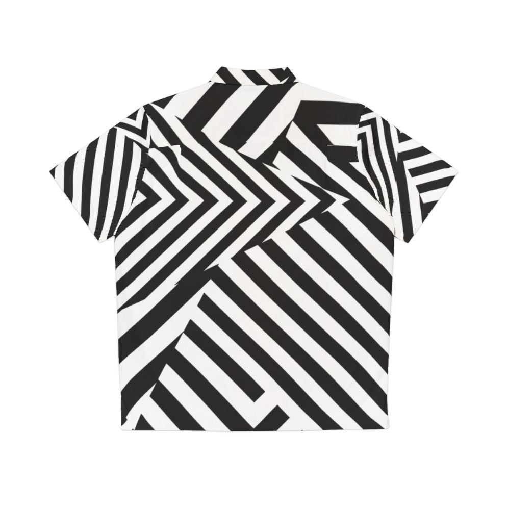 Black and white Hawaiian shirt with optical illusion camouflage print - Back