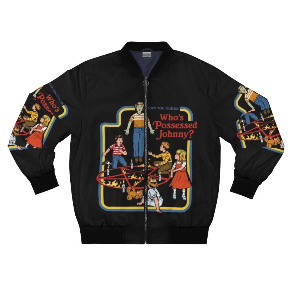 Retro bomber jacket featuring a funny occult parody design