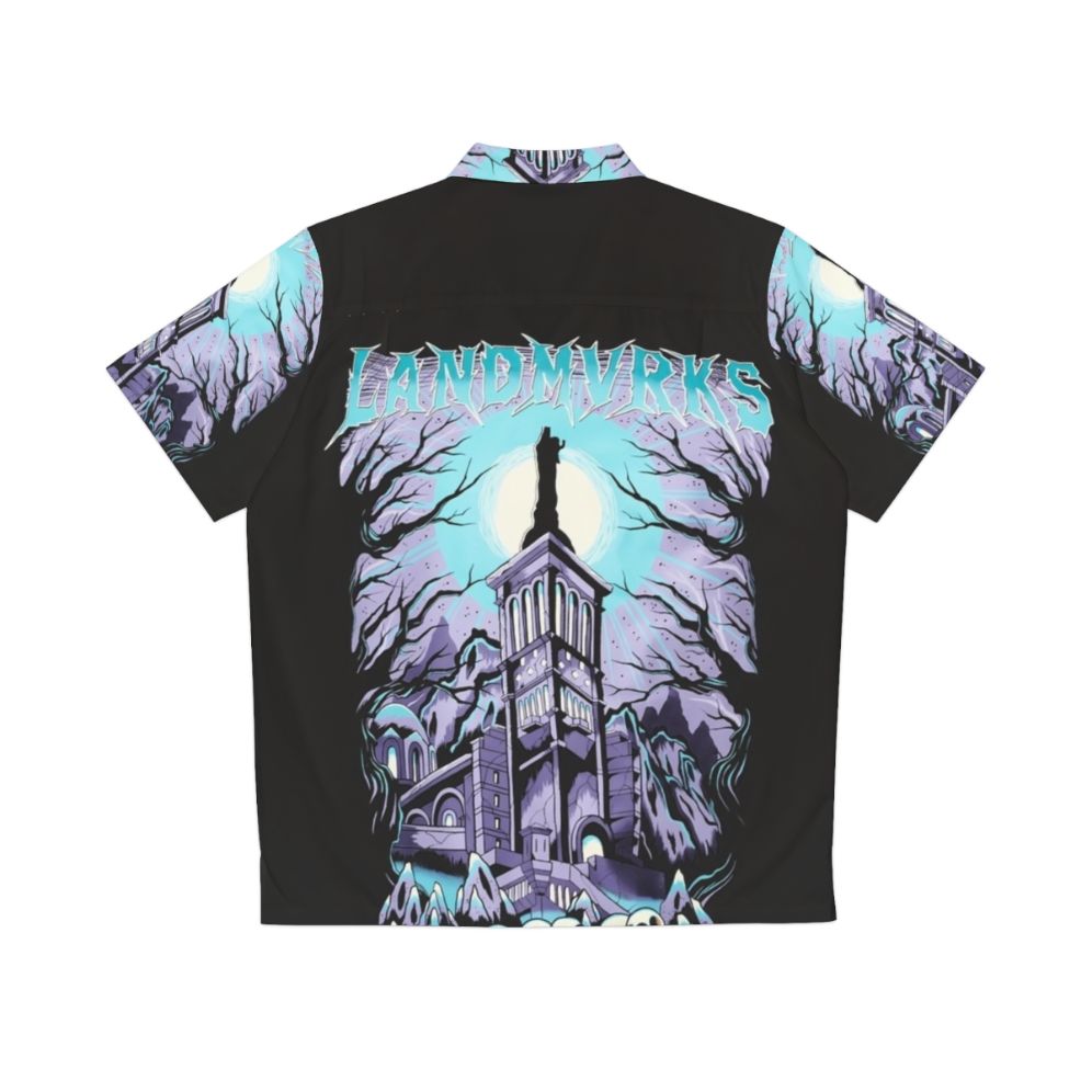 Skull Castle Hawaiian Shirt featuring a dark, spooky castle design - Back