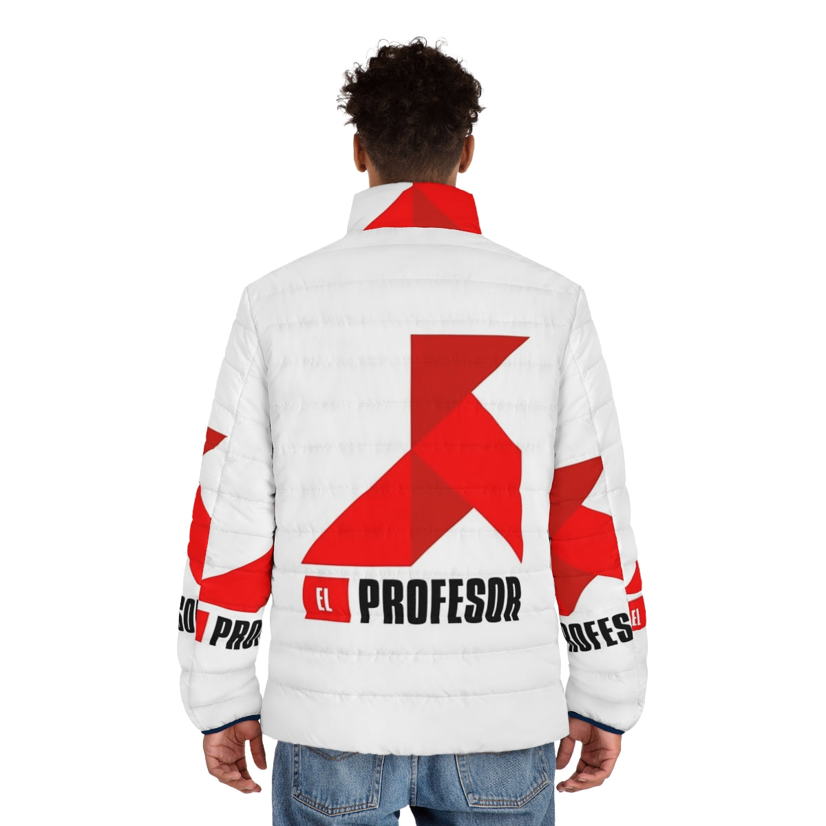 The Professor Money Heist Netflix Puffer Jacket with Origami Design - men back