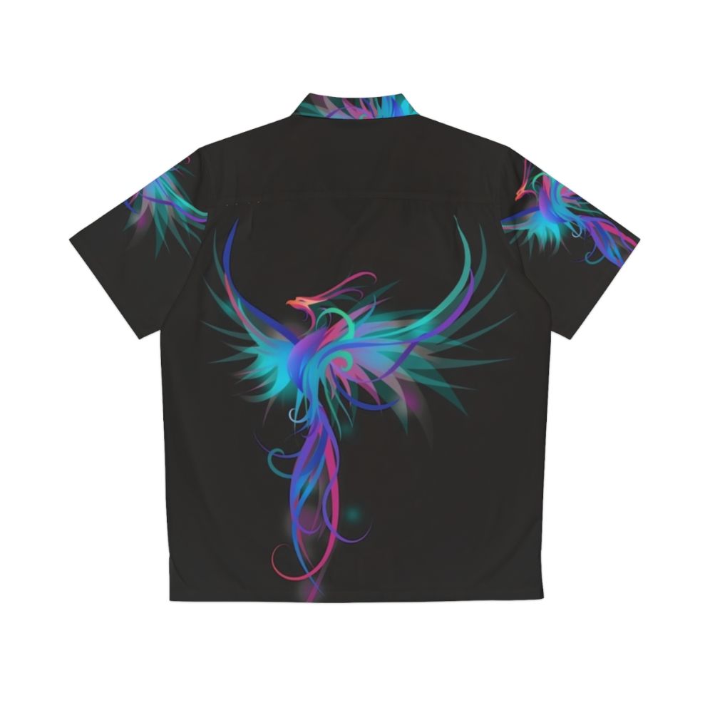 Colorful blue and pink phoenix design on a Hawaiian shirt - Back