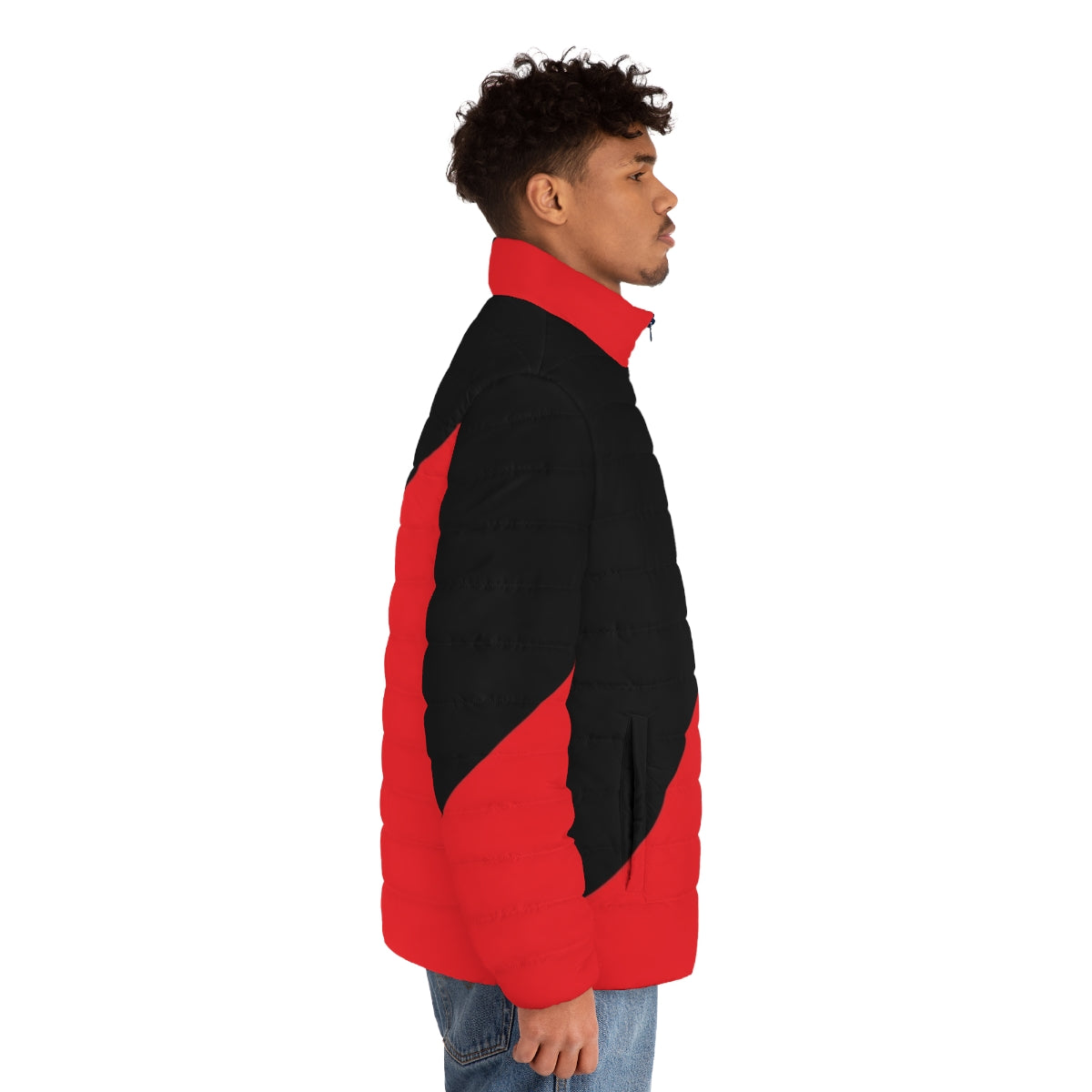 Anarcho-Communist Black and Red Puffer Jacket - men side right