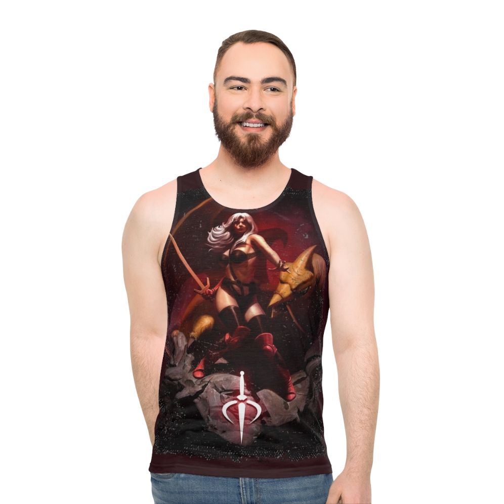 Vintage Taarna Unisex Tank Top with Sci-Fi Fantasy Warrior Sorceress Design - men