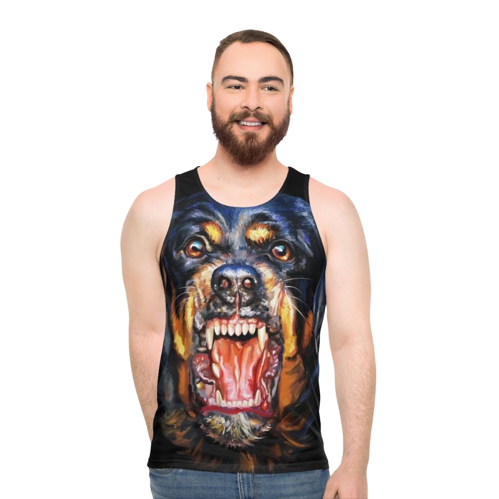 Rottweiler dog print on unisex tank top - men