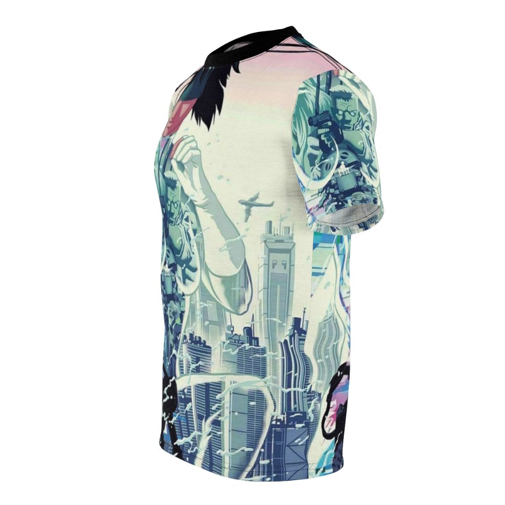 Anime-inspired t-shirt featuring cyberpunk-style manga art design - men left