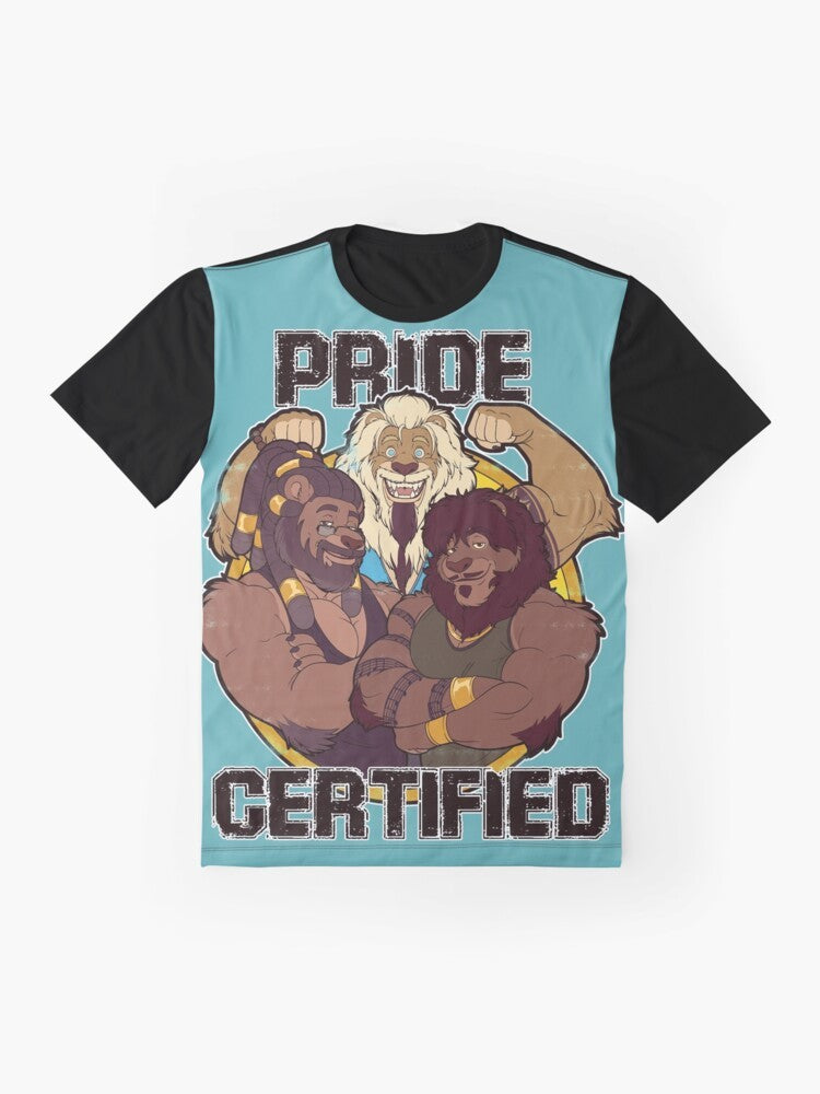 Pride graphic t-shirt with a fierce lion design - Flat lay