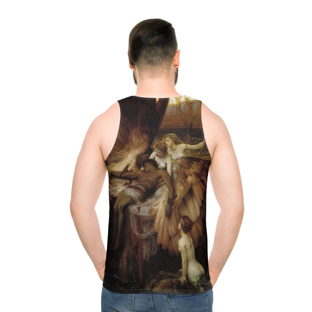 Unisex tank top featuring the Icarus myth painting by Herbert James Draper - men back