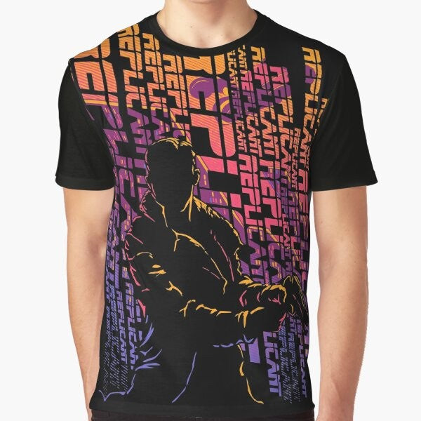 Blade Runner sci-fi movie graphic t-shirt featuring futuristic city, androids, and police spinner