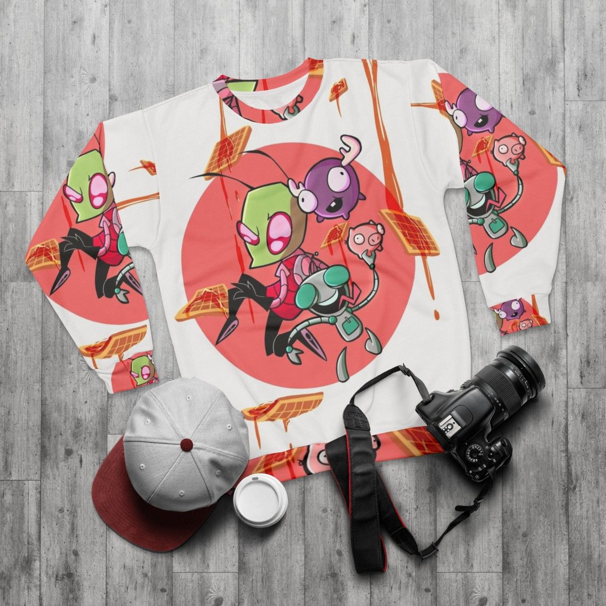 Cartoon Invader Zim Waffles Sweatshirt - flat lay