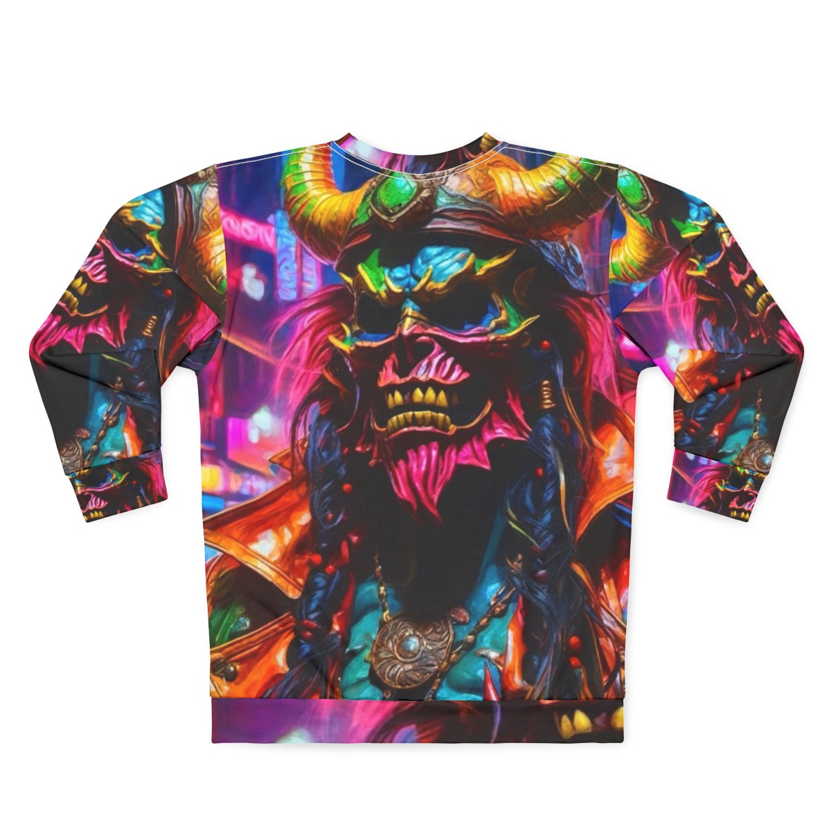 Neon Pirate Sweatshirt with Graffiti and Demonic Designs - Back