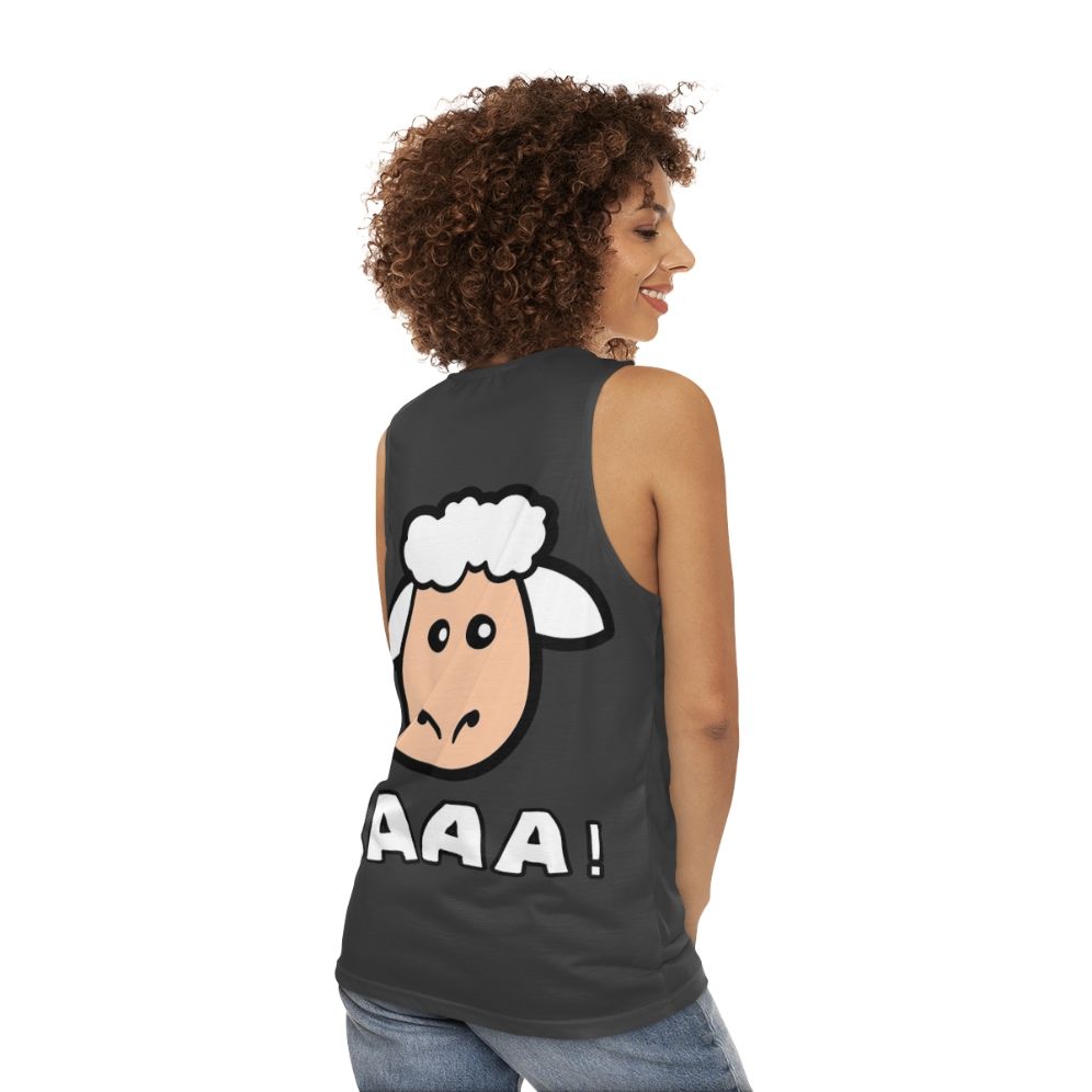 Unisex tank top featuring a colorful and abstract design of legendary sheep animals - women back