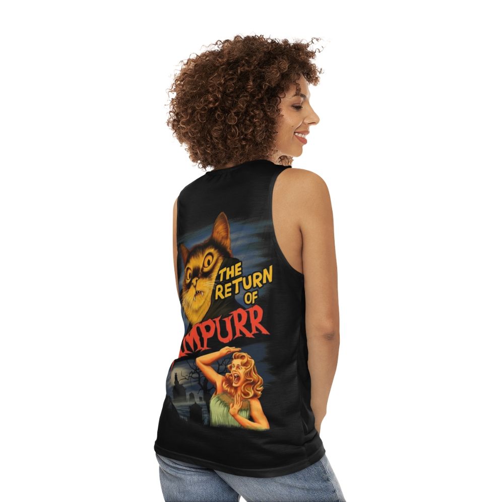 Spooky vampire cat unisex tank top - women back