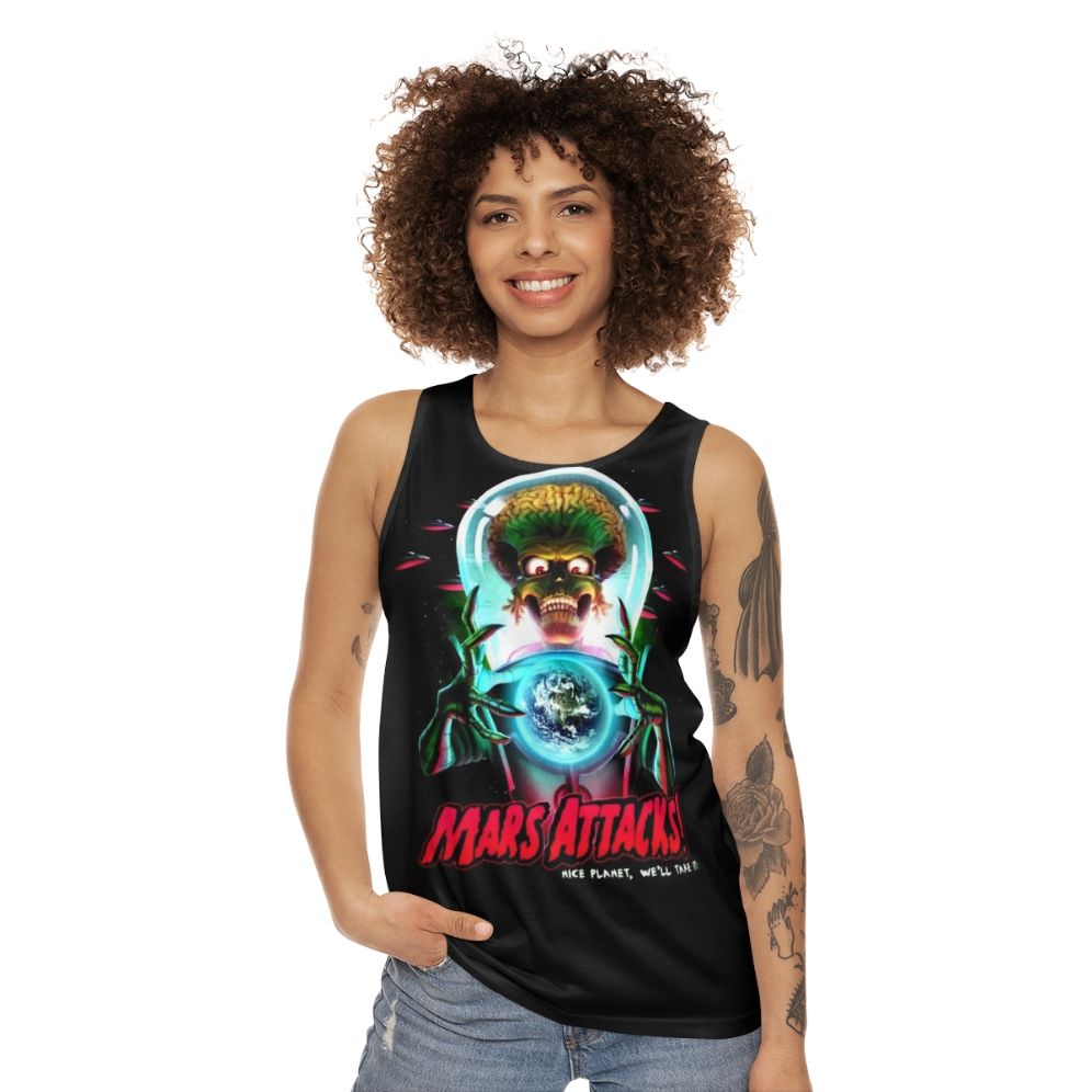 Mars Attacks Unisex Tank Top featuring Retro Alien Design - women