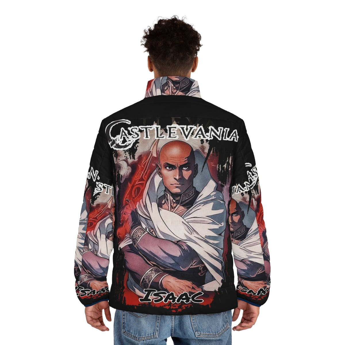 Castlevania Isaac Forge Master Puffer Jacket with Anime Inspired Design - men back