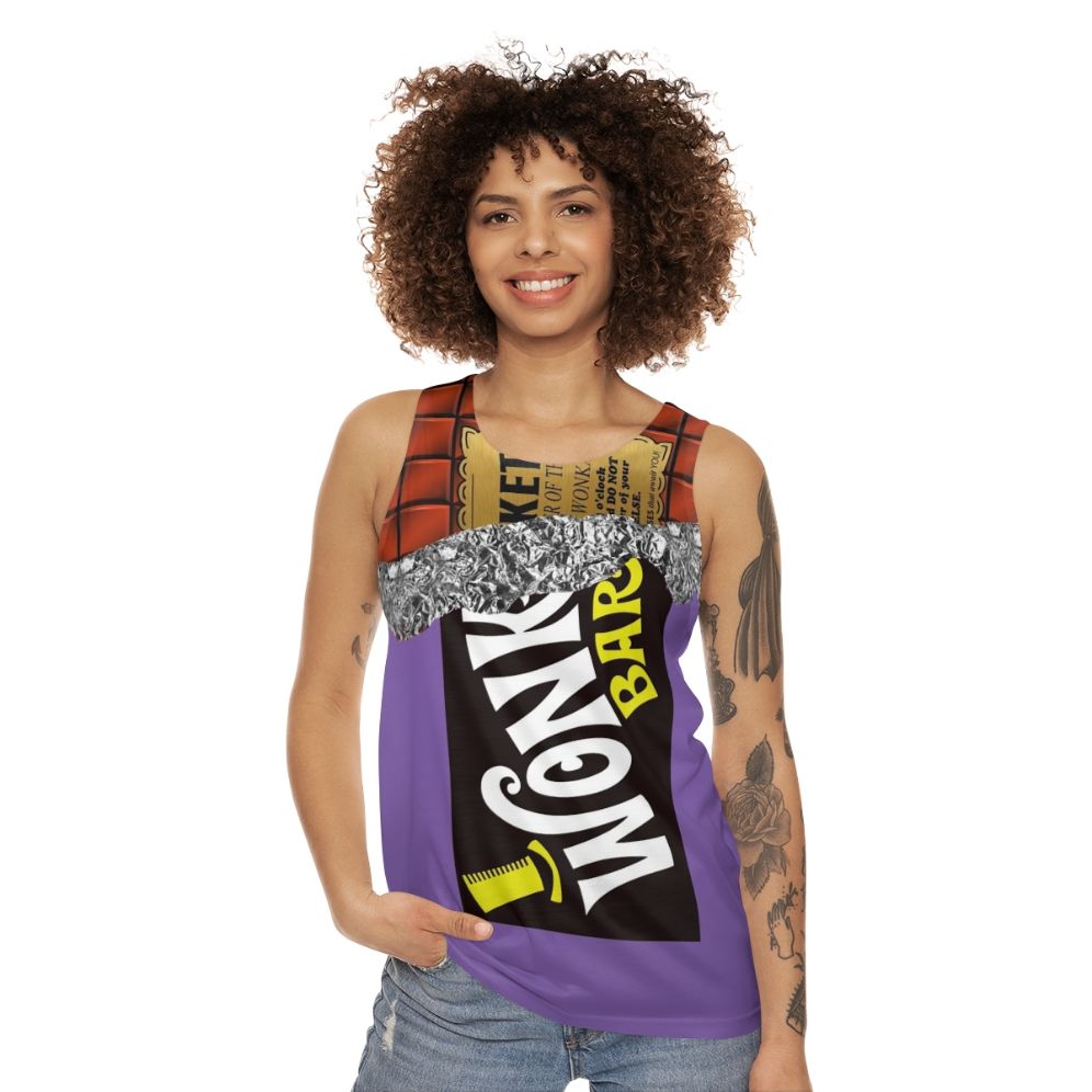 Retro Wonka's Golden Ticket Chocolate Unisex Tank Top - women