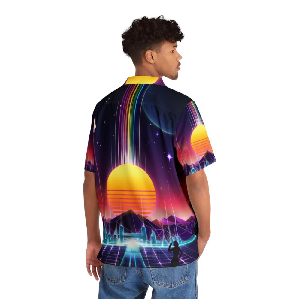 Neon Hawaiian Shirt with Retro Gaming, Space, and Cyberpunk Aesthetic - People Back