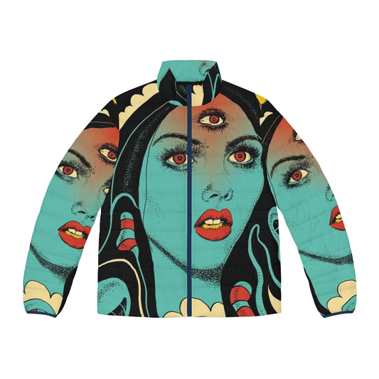 Diviniation Puffer Jacket featuring occult, psychedelic, and cosmic designs