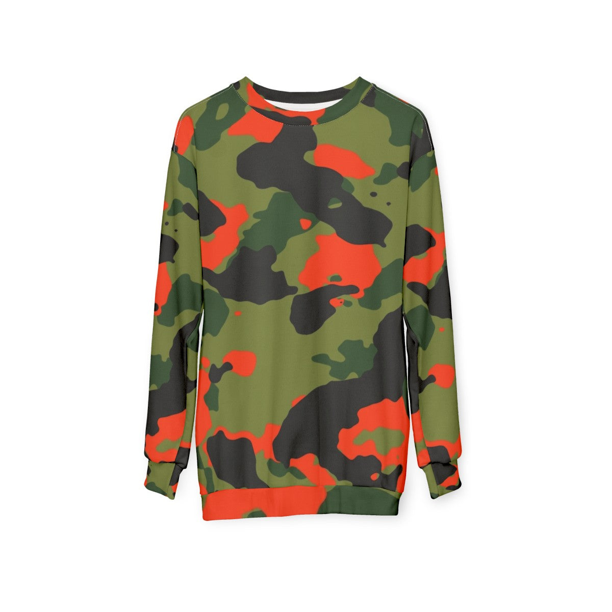 Orange and Green Camouflage Sweatshirt - hanging