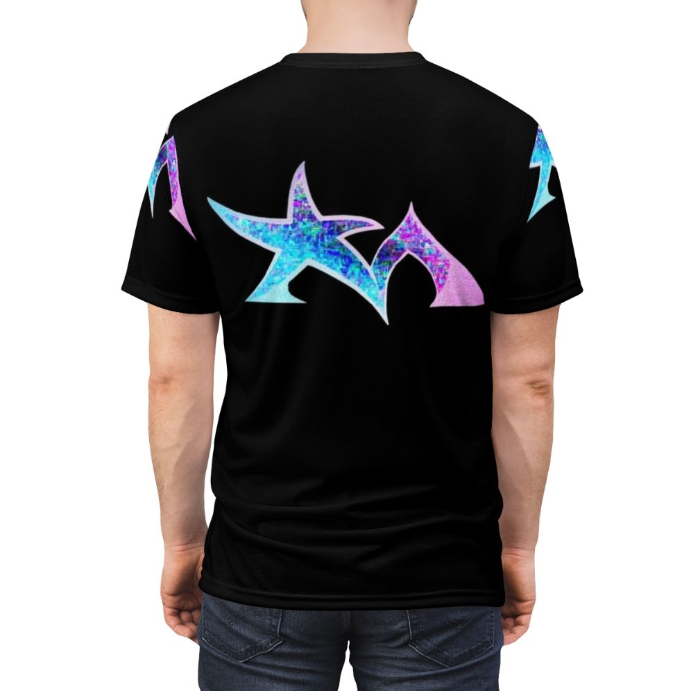 Retro psychedelic t-shirt with Star Madman band logo - men back