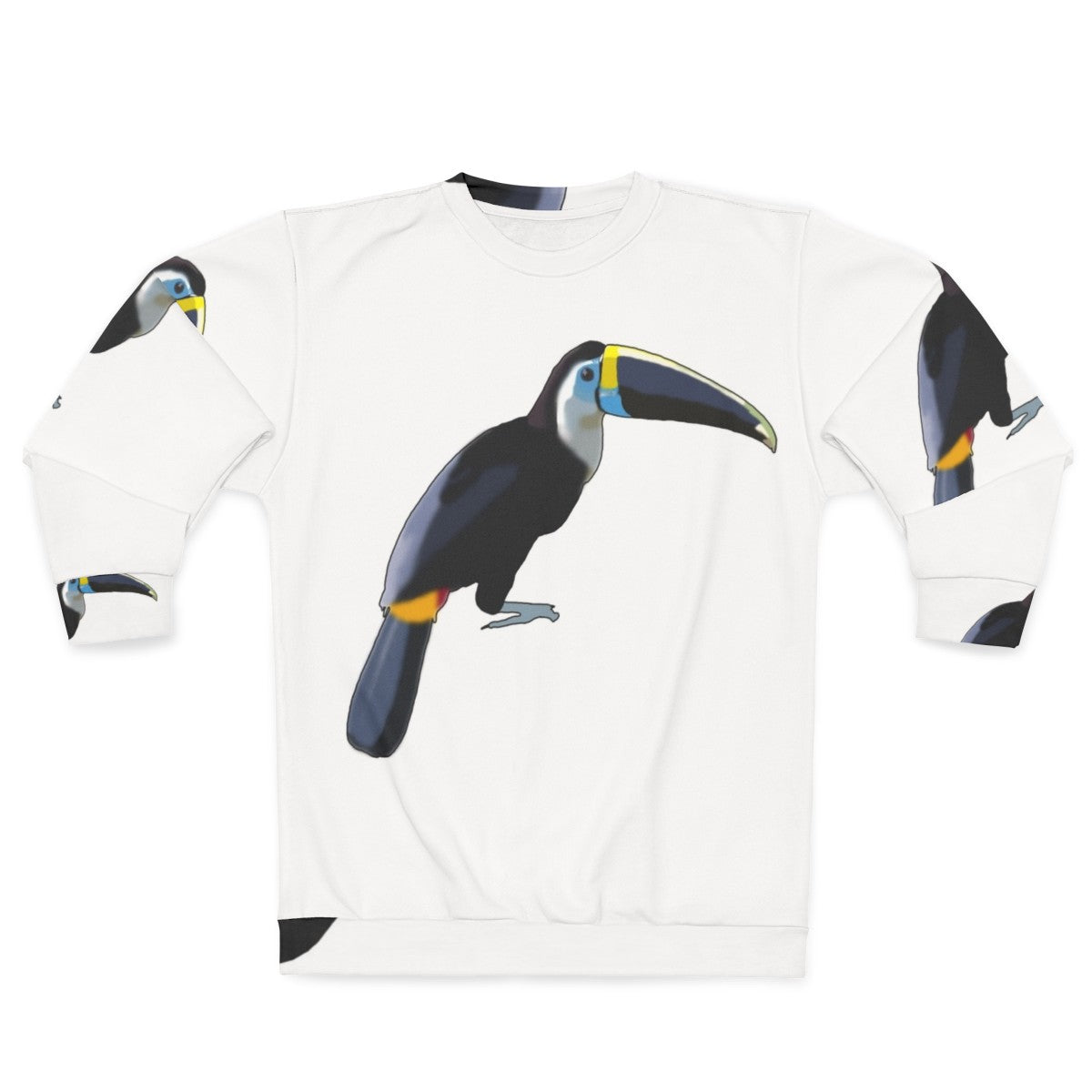 Blue toucan graphic on a cozy sweatshirt