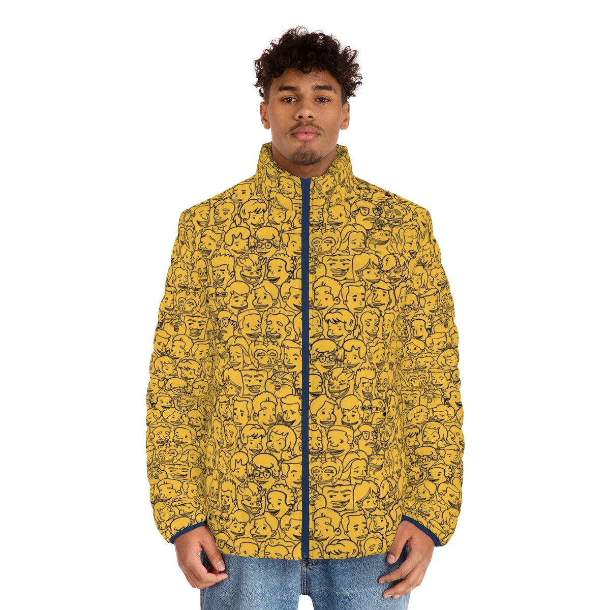 Big Mouth character pattern puffer jacket with vibrant, anime-inspired design - men front