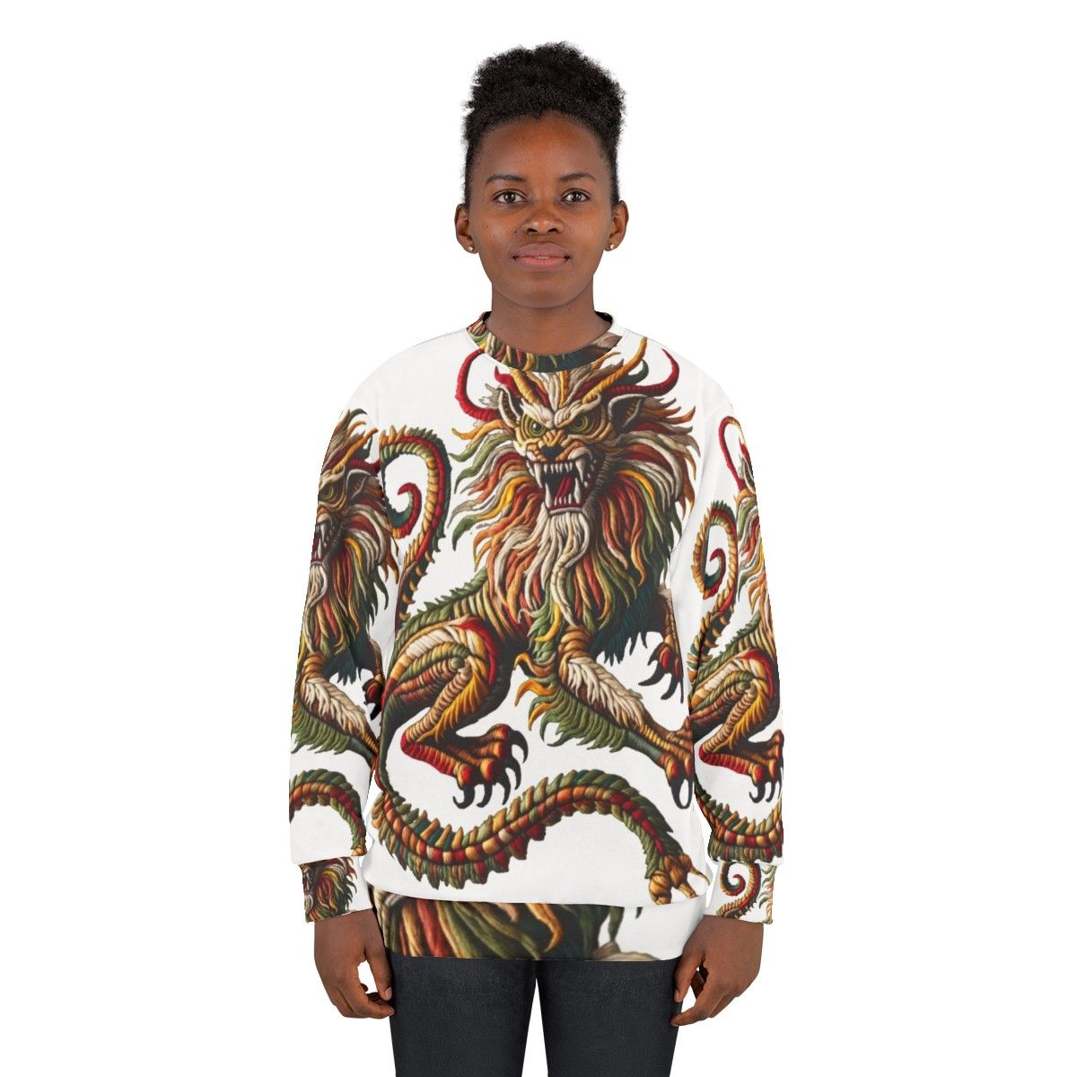 Manticore embroidered sweatshirt, fantasy beast - women