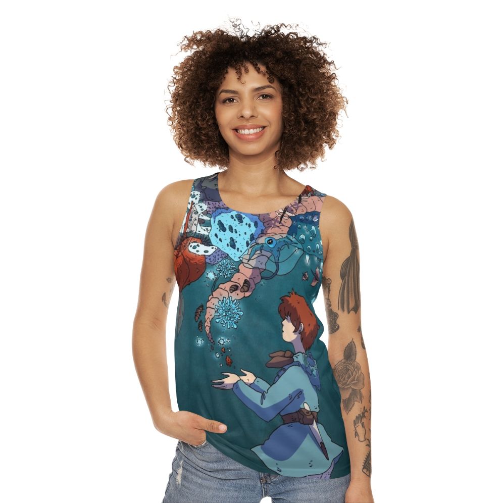 Nausicaa unisex tank top with nature and bug pattern design - women