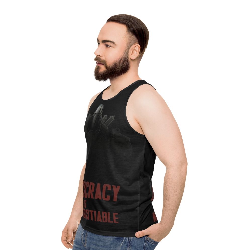 Liberty Prime Democracy Is Non-Negotiable Unisex Tank Top - men side