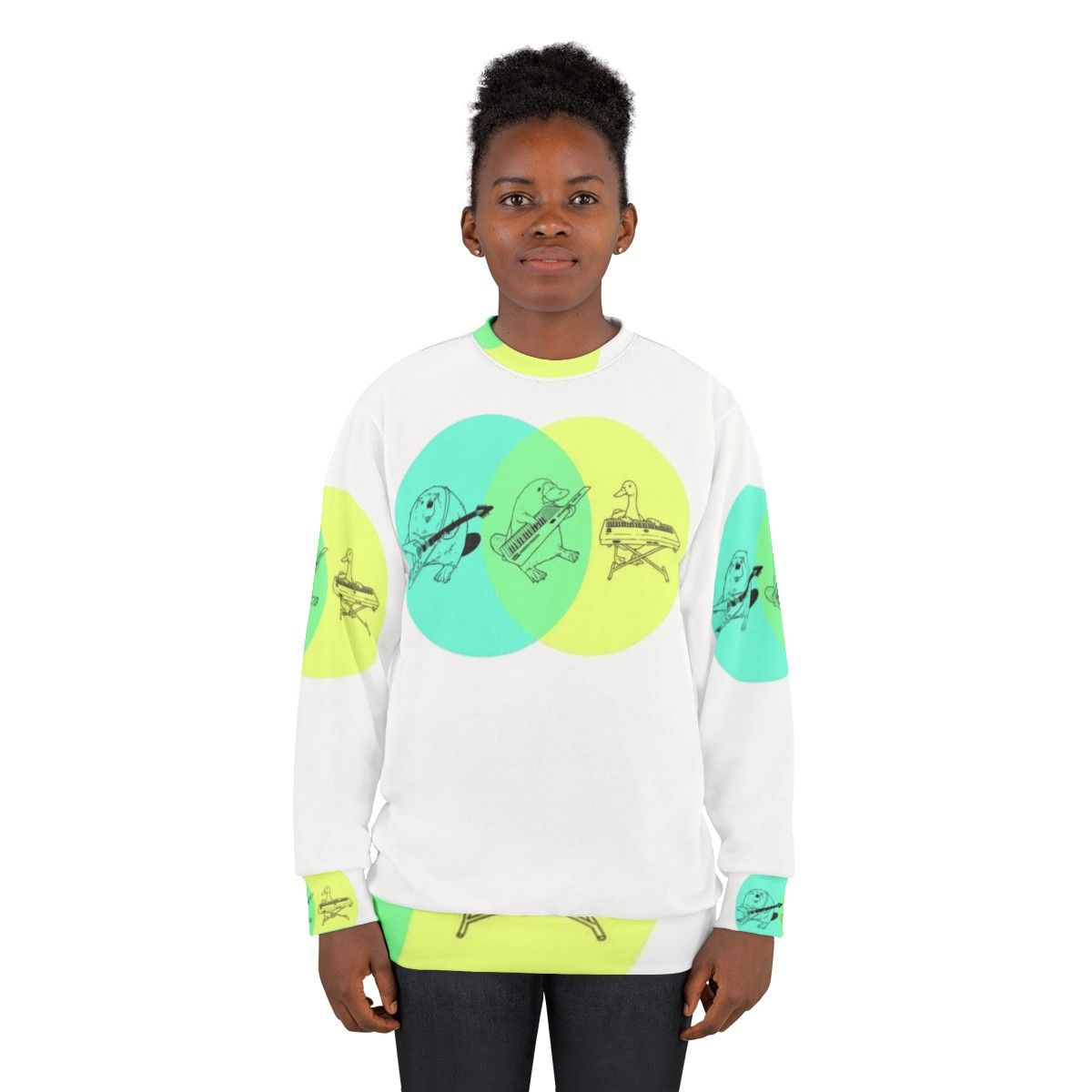 Quirky Keytar Platypus Venn Diagram Sweatshirt - women