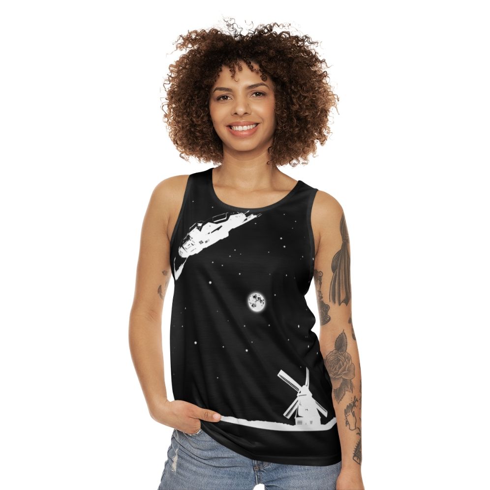 Unisex Rocinante2 sci-fi tank top with windmill design - women