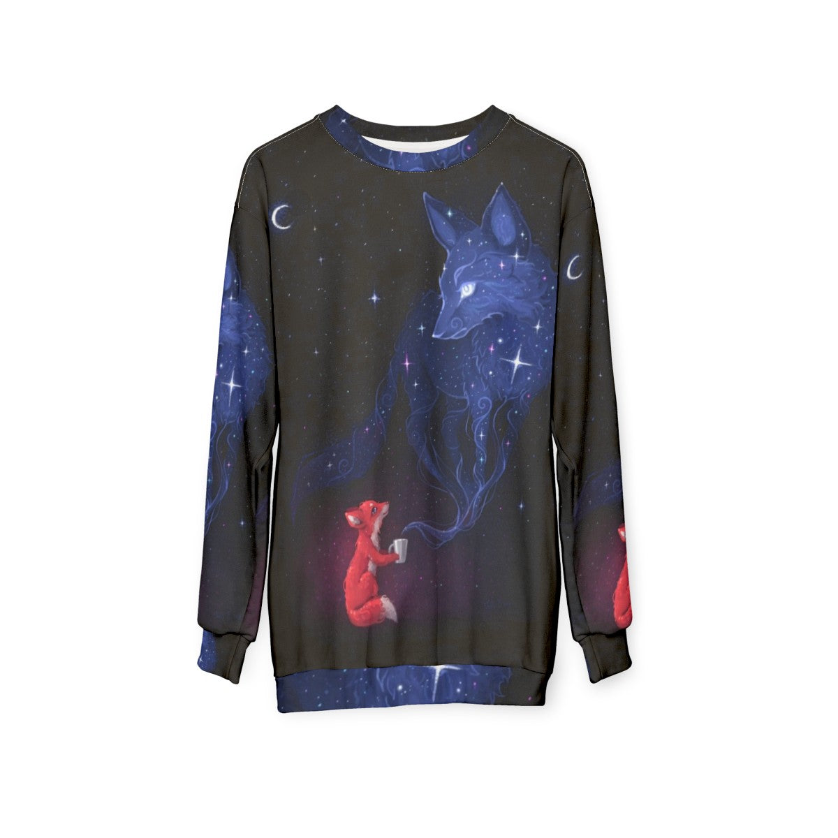 Celestial Sweatshirt featuring a cute animal in a space-themed design - hanging