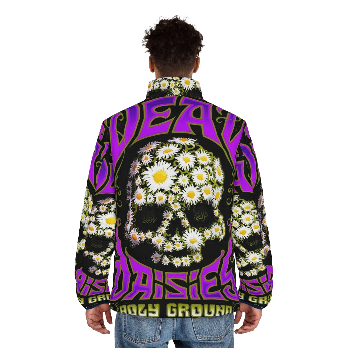 Dead Daisies Holy Ground 2021 Masjun Puffer Jacket featuring the band's logo and album art - men back