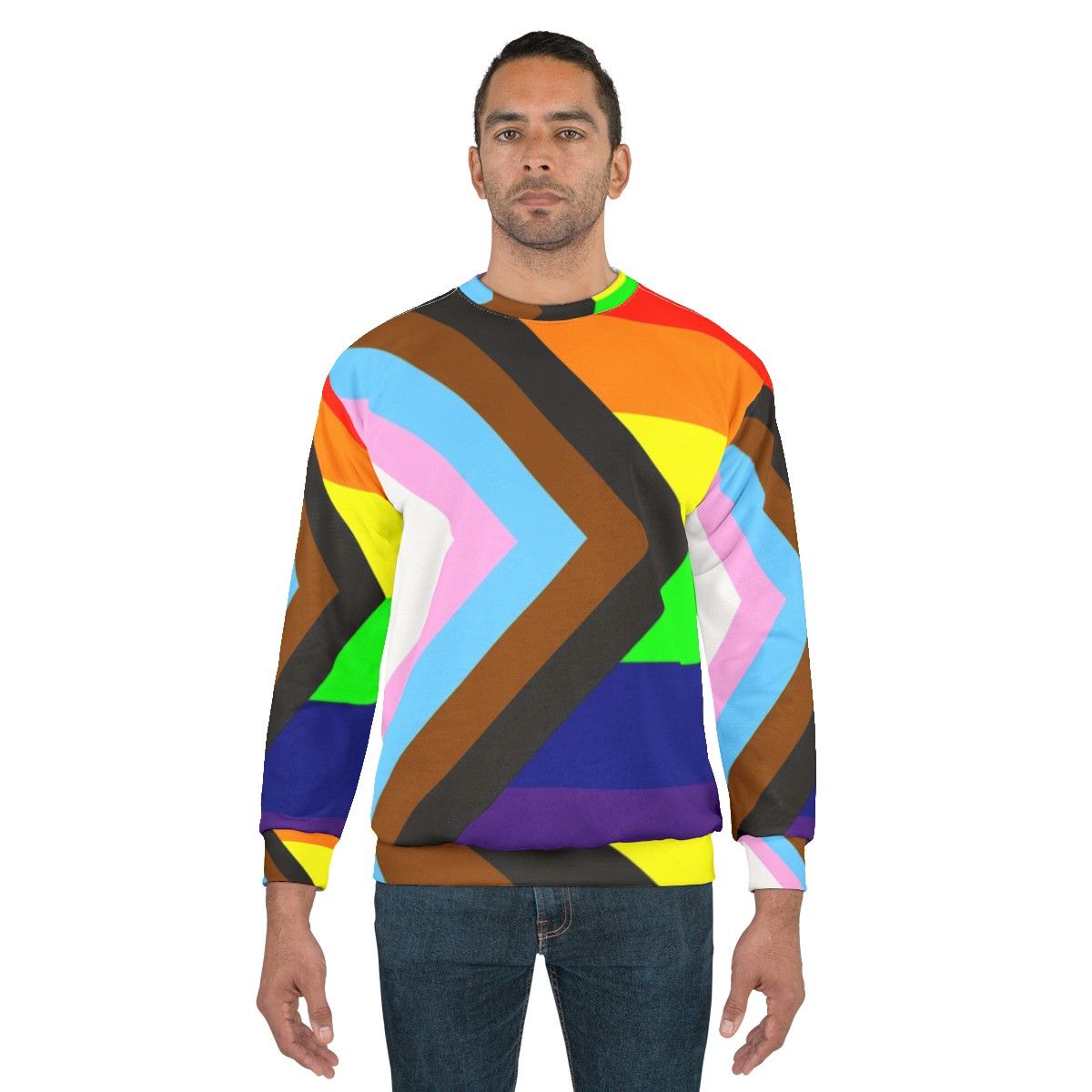 Inclusive Progress Pride Flag Sweatshirt with Rainbow Colors - men