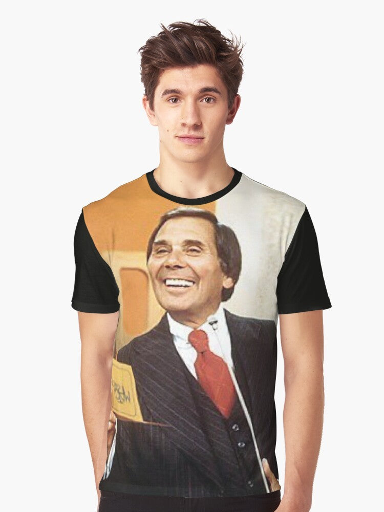 Vintage graphic t-shirt featuring a 1975 color photo of Gene Rayburn, the host of the classic TV game show Match Game - Men