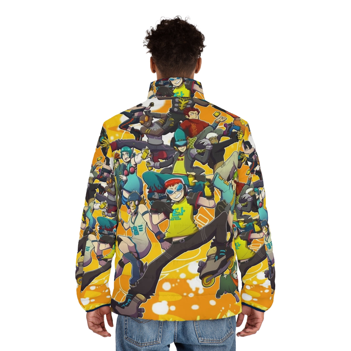 JSRF Puffer Jacket featuring graffiti-inspired streetwear design - men back